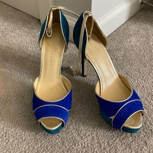 Blue/Aqua/Gold ankle strap